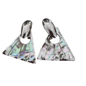 vintage carved Abalone Shell triangle pendant earrings 70s dangle drop